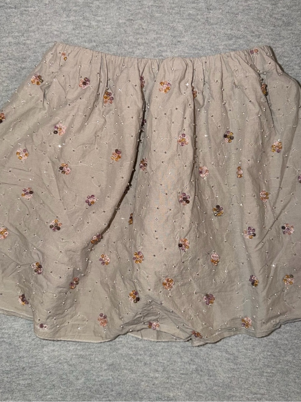 Zara Girls Beige Floral Embroidered Skirt